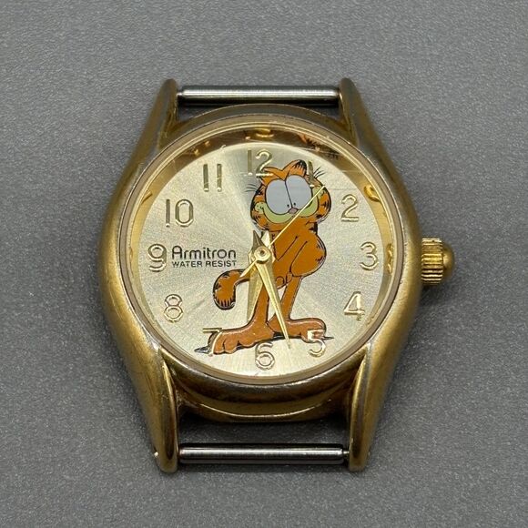 Vintage Armitron Garfield Watch Head Quartz Gold Tone 900/139P 1990s New Battery - Picture 1 of 8
